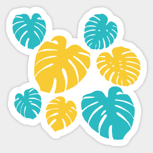 Monstera Leaves in Turquoise, Yellow, and White Sticker